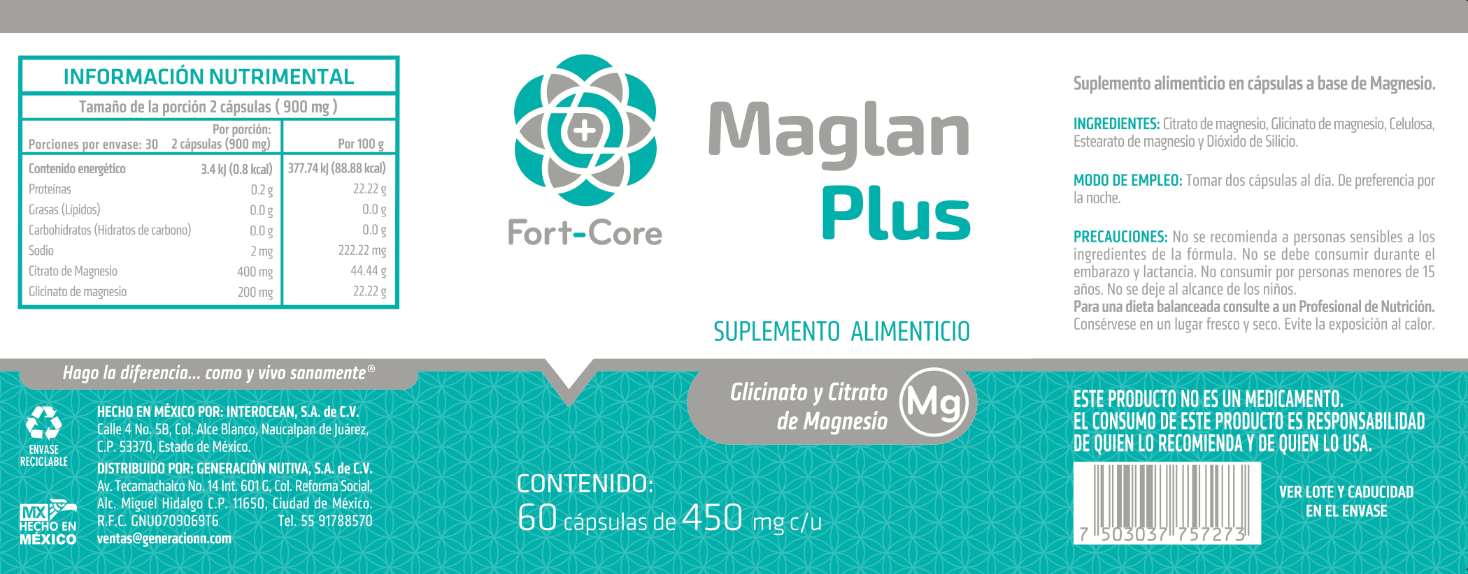 Maglan Plus Fort Core | Citrato y Glicinato de Magnesio | 60 cápsulas ...
