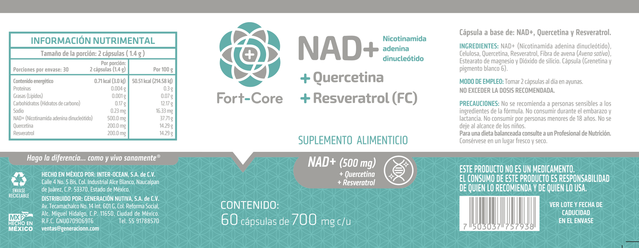 NAD+ Quercetina y Resveratrol Fort Core